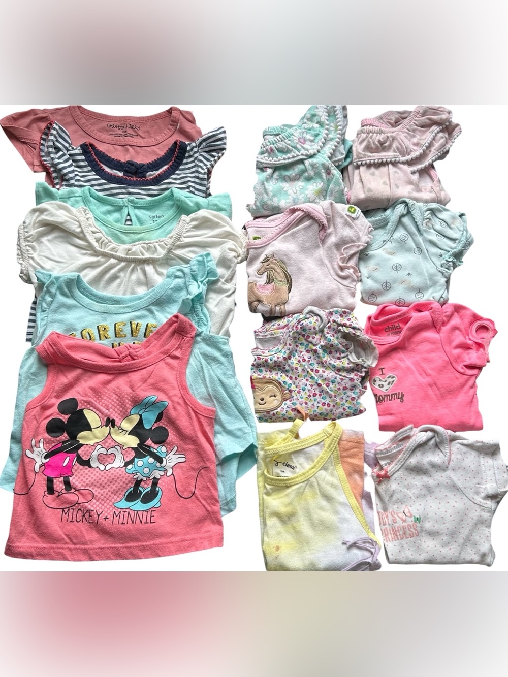 Mixed Brands Baby Girl 12 Months 14 Piece Bodysuit & Shirt Lot/Bundle